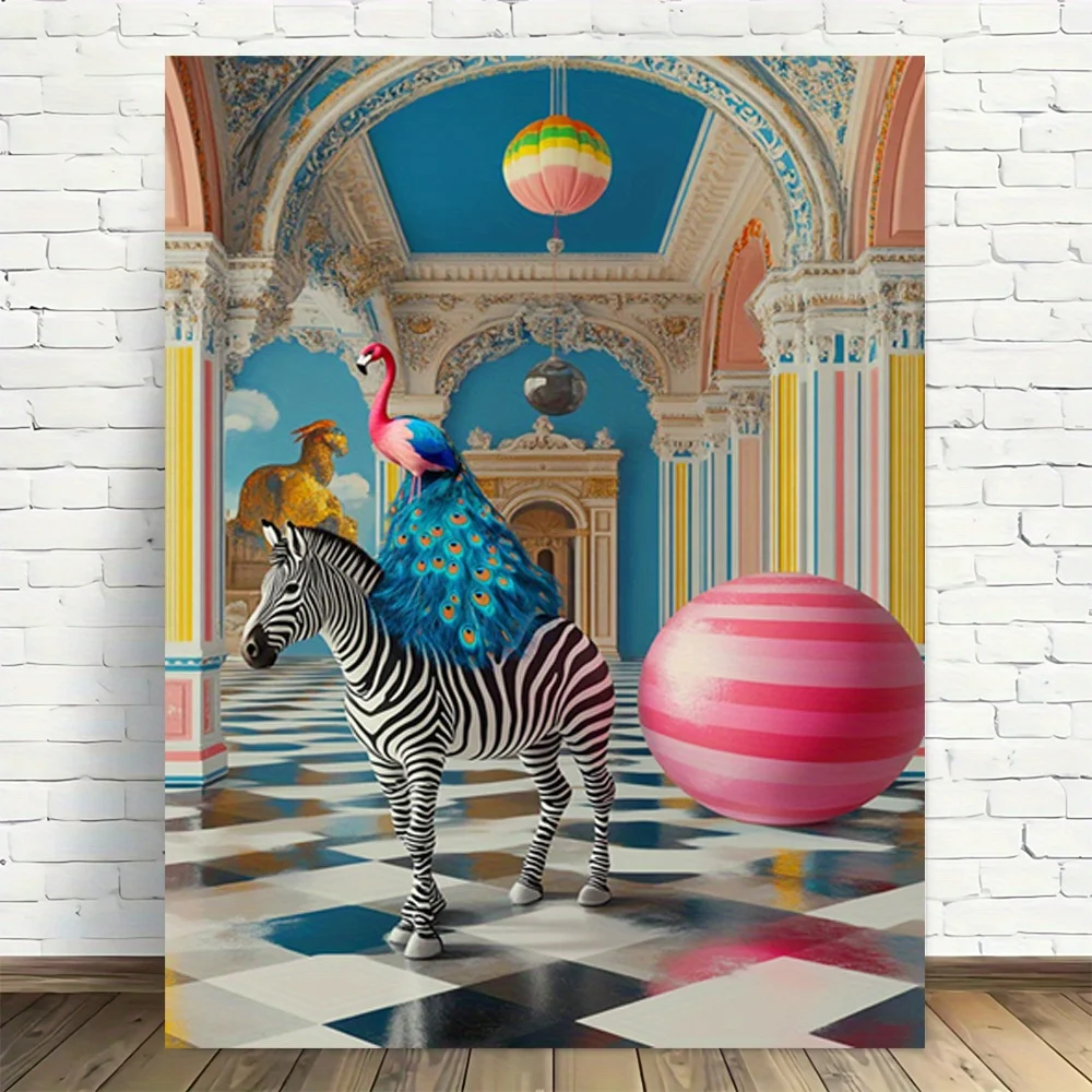 (No frame)2D Flat, 1pc Modern Retro & Wall Art - Colorful Checkered Floor & Balloons Canvas Suitable for Room Decor, Easter,