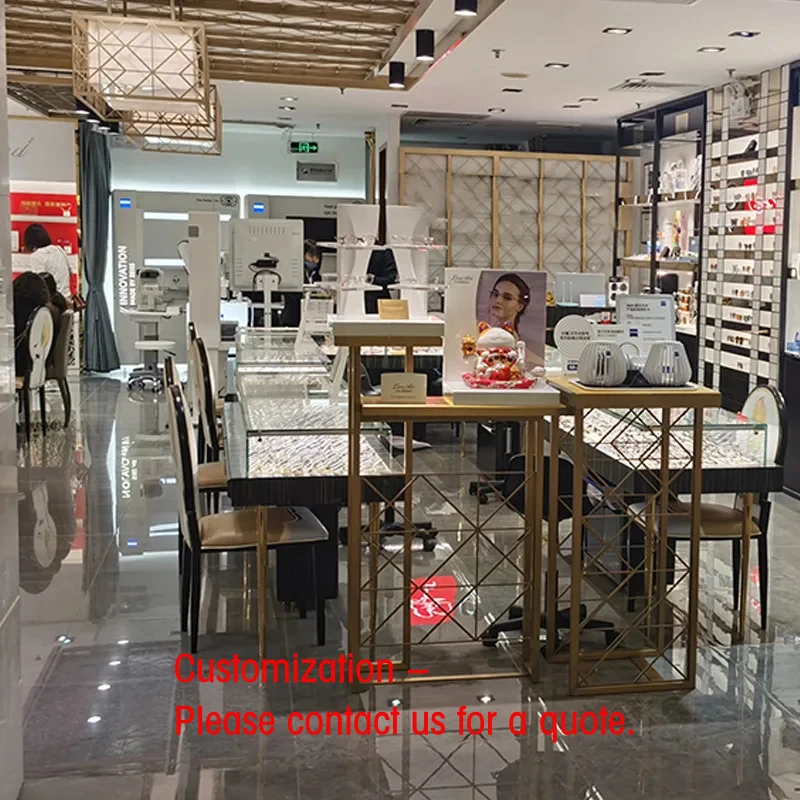 custom.Customized LED Lit Double-Sided Glass Display Cabinet with Wood Grain Mall & Supermarket Eyewear D