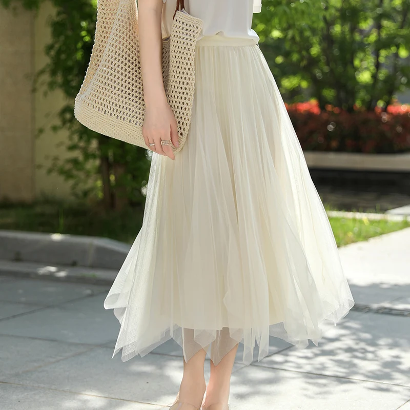 الشاش التنانير تنورة للسيدات الربيع والخريف 2025 جديد الراقية الشاش تنورة رقيق ألف تنورة غير النظامية تنورة طويلة رقيقة امرأة #3