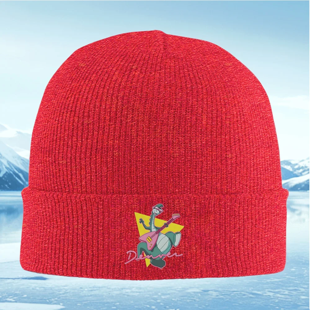 Cool dinosaurio con guitarra rosa y tonos hombres mujeres Unisex gorro de punto gorro jersey invierno térmico cálido Navidad al