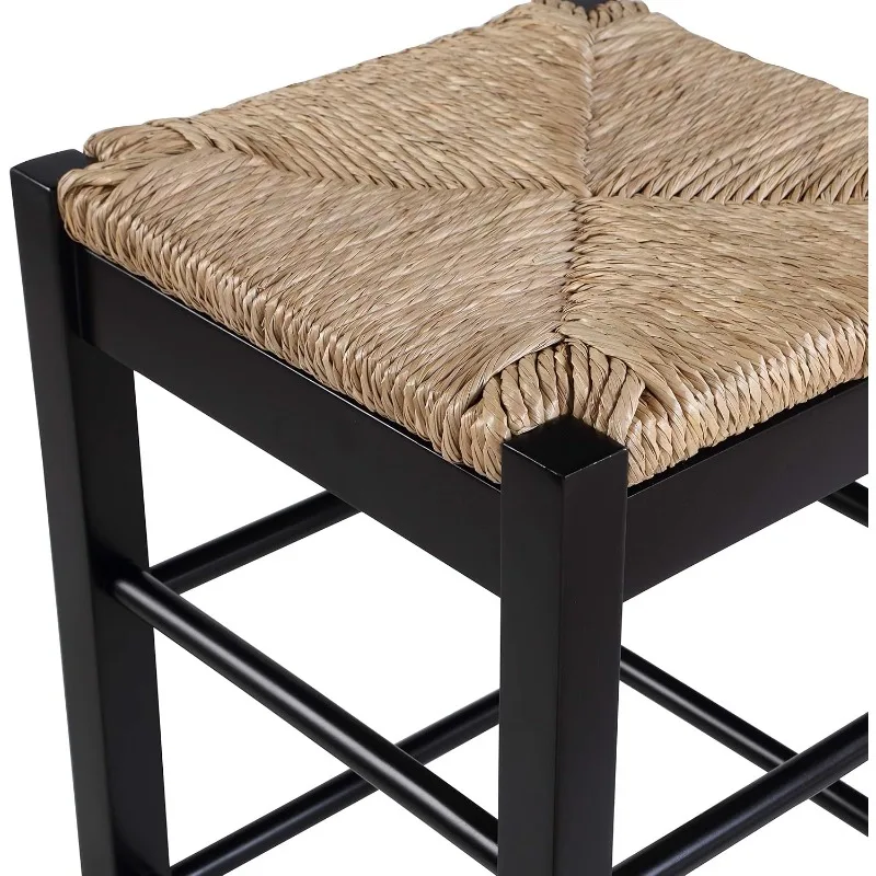 Square Rush Seat Counter Height Stool, 24-Inch, Suitable for Kitchen, Bar, Dining Room