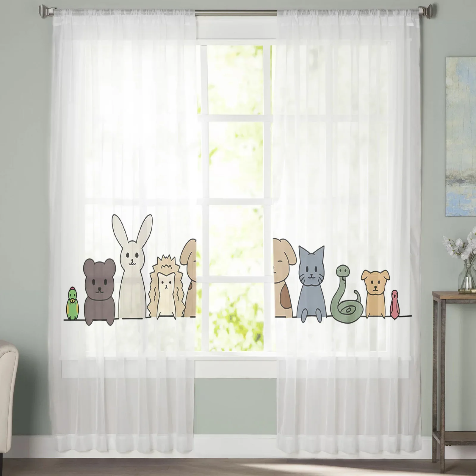 Animal Cartoon Cat Dog Hedgehog Snake Bird Tulle Drapes for Living Room Bedroom Sheer Window Curtains Balcony Voile Curtains