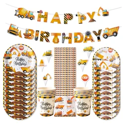 Building Construction Themed Birthday Party Decoration  Tractor Excavator Paper Plate Banner Balloon Kids Boys Party Supplies