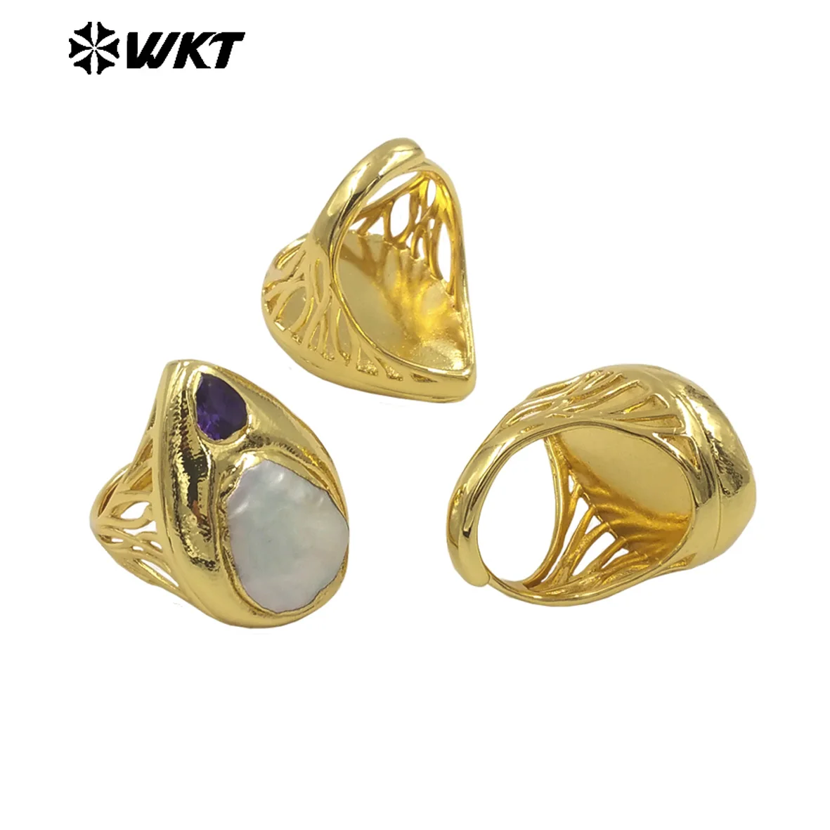 WT-MPR127 Cubic Zircon Freshwater Pearl Extraordinary Ring With 18k Real Gold Plated For Women Special Jewelry Gifts