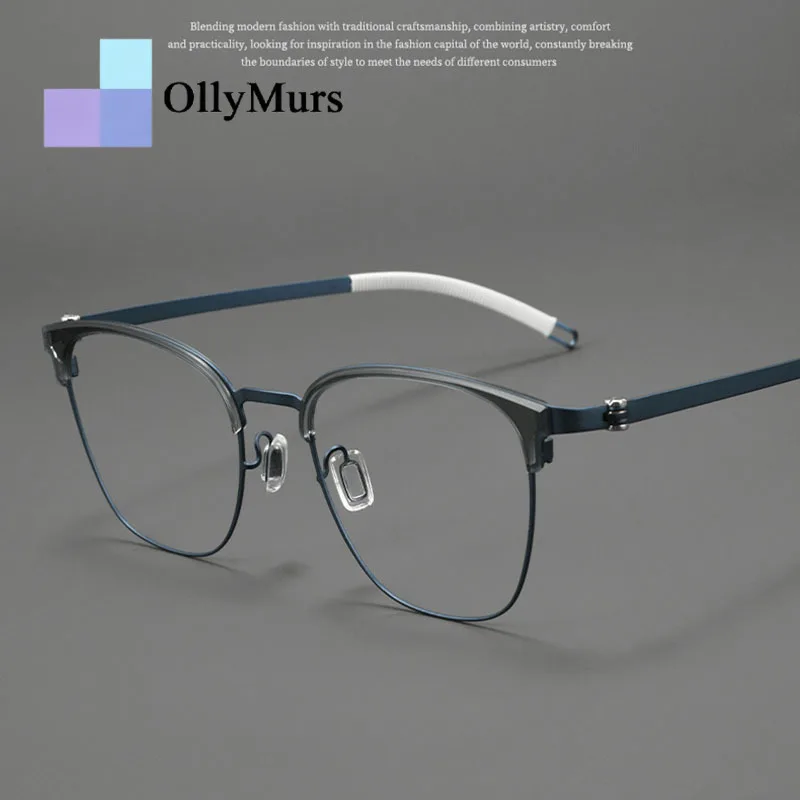 

Ollymurs Titanium Glasses Frame Men Brand Design Round Korean Ultralight Eyeglasses Screwless Denmark Eyewear