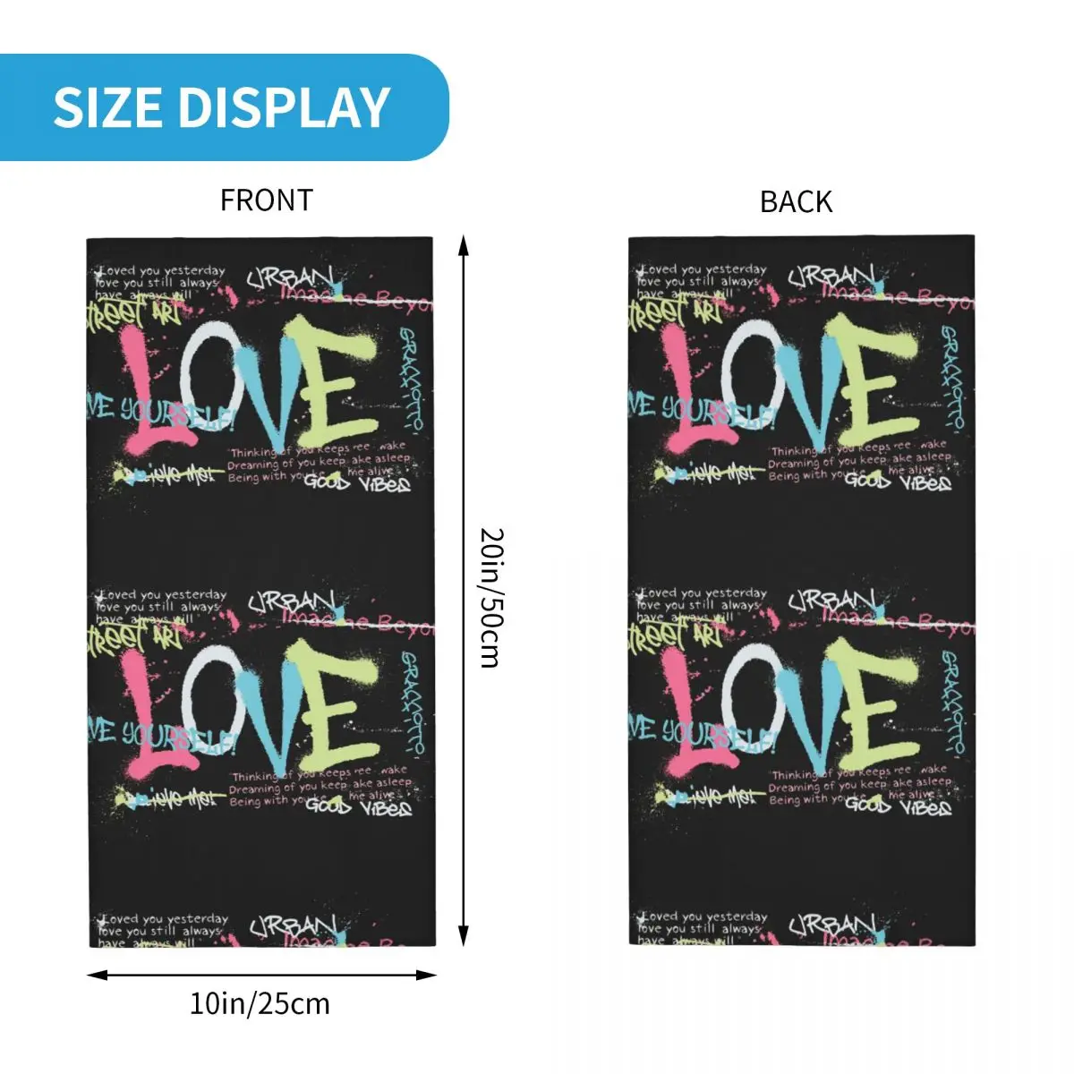 Street Graffiti Love Slogan With Quotes Bandana Neck Gaiter Printed Motor Motocross Graffiti Art Pattern Face Scarf Balaclava