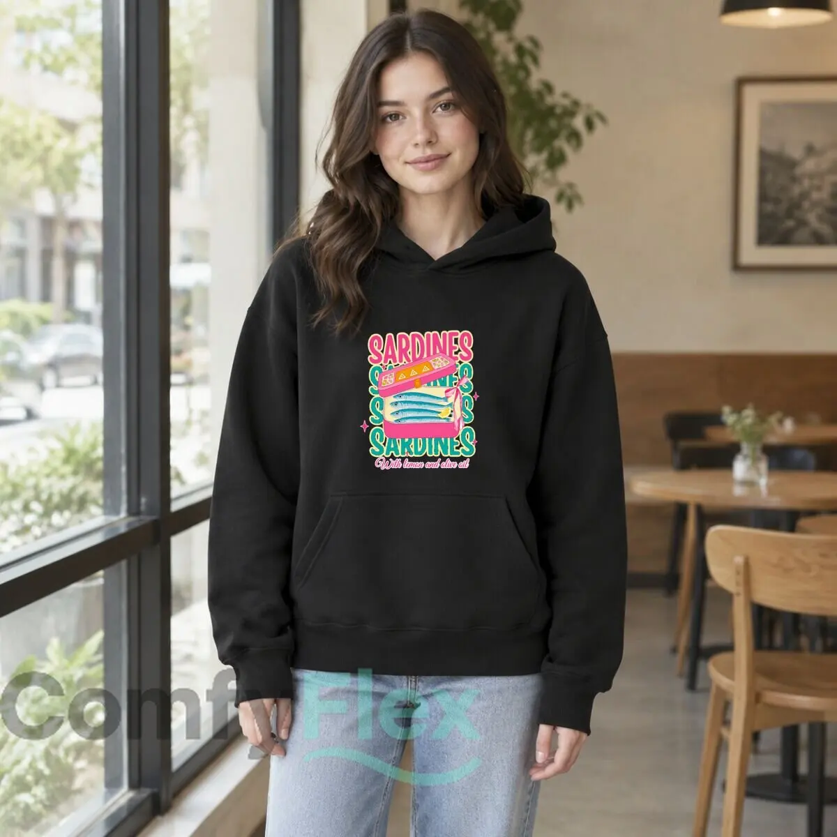 Sardines With Lemon And Olive Oil Graphic Autumn and winter new men's and women's hooded sweatshirts