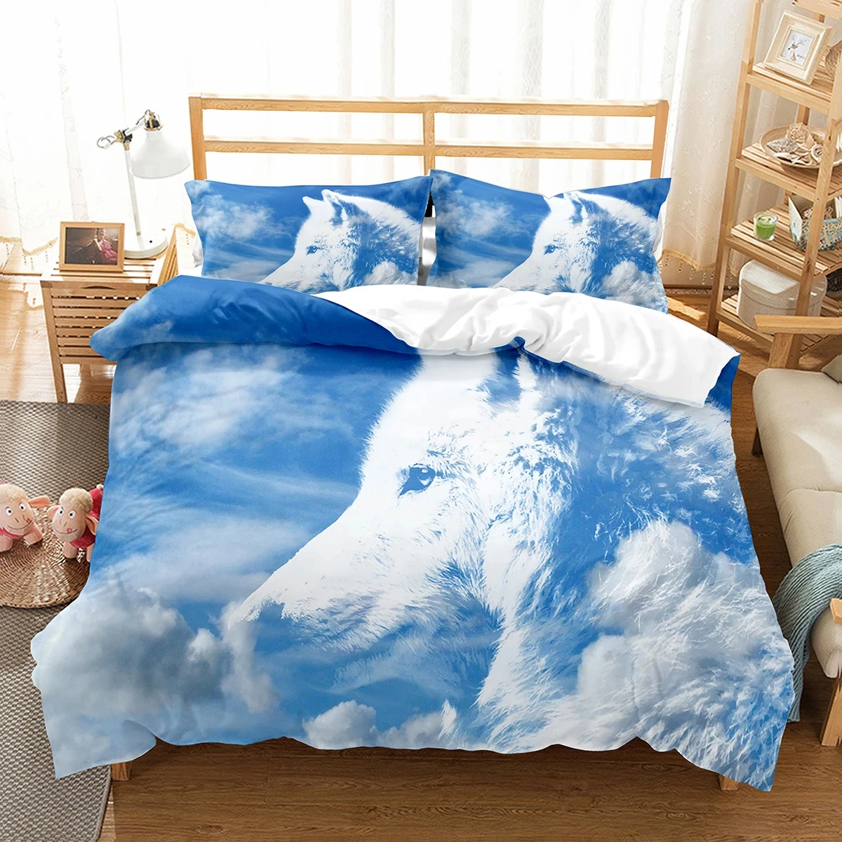 Wolf Duvet Cover Set Twin Queen Size, Safari Animal Bedding Set Western Woodland Wild Animal Comforter Cover with 2 Pillowcase
