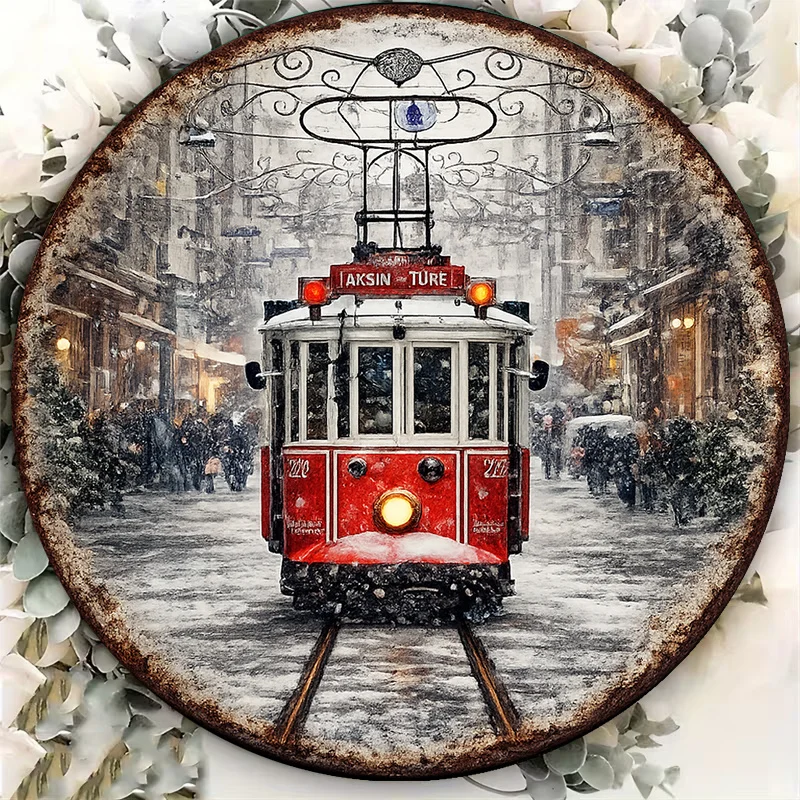 2D Vintage Metal Sign, Istanbul Old Tram Retro Aluminum Wall Art, Coffee Shop Bar Restaurant Decorative Plaque Gift