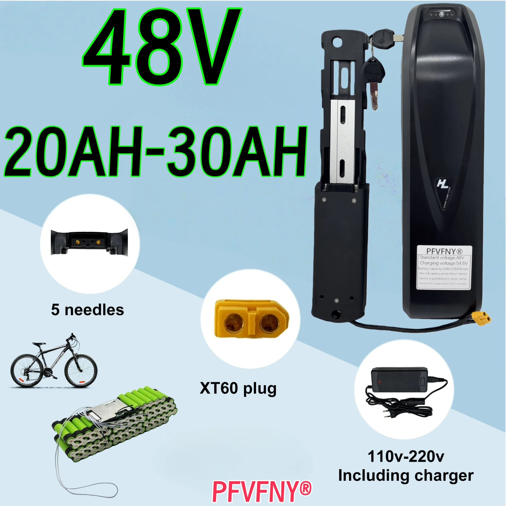 

Hailong high-quality 48V 20-30AH 18650 battery, 5-pin discharge, 35AH BMS, easy installation