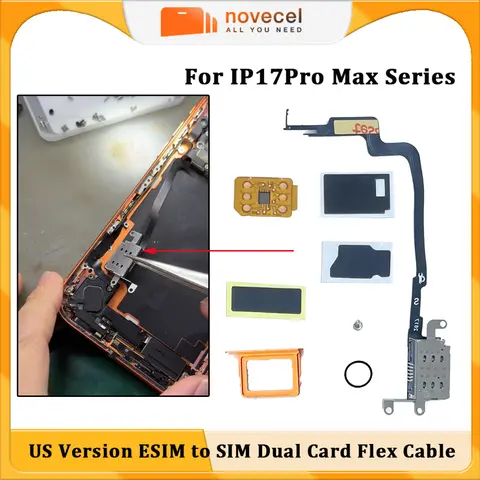For iPhone 17 Pro Max US Version ESIM to Dual SIM Conversion Flex Cable+Card Slot+SIM Tray+Built-in MEP Snow IC Repairing Parts