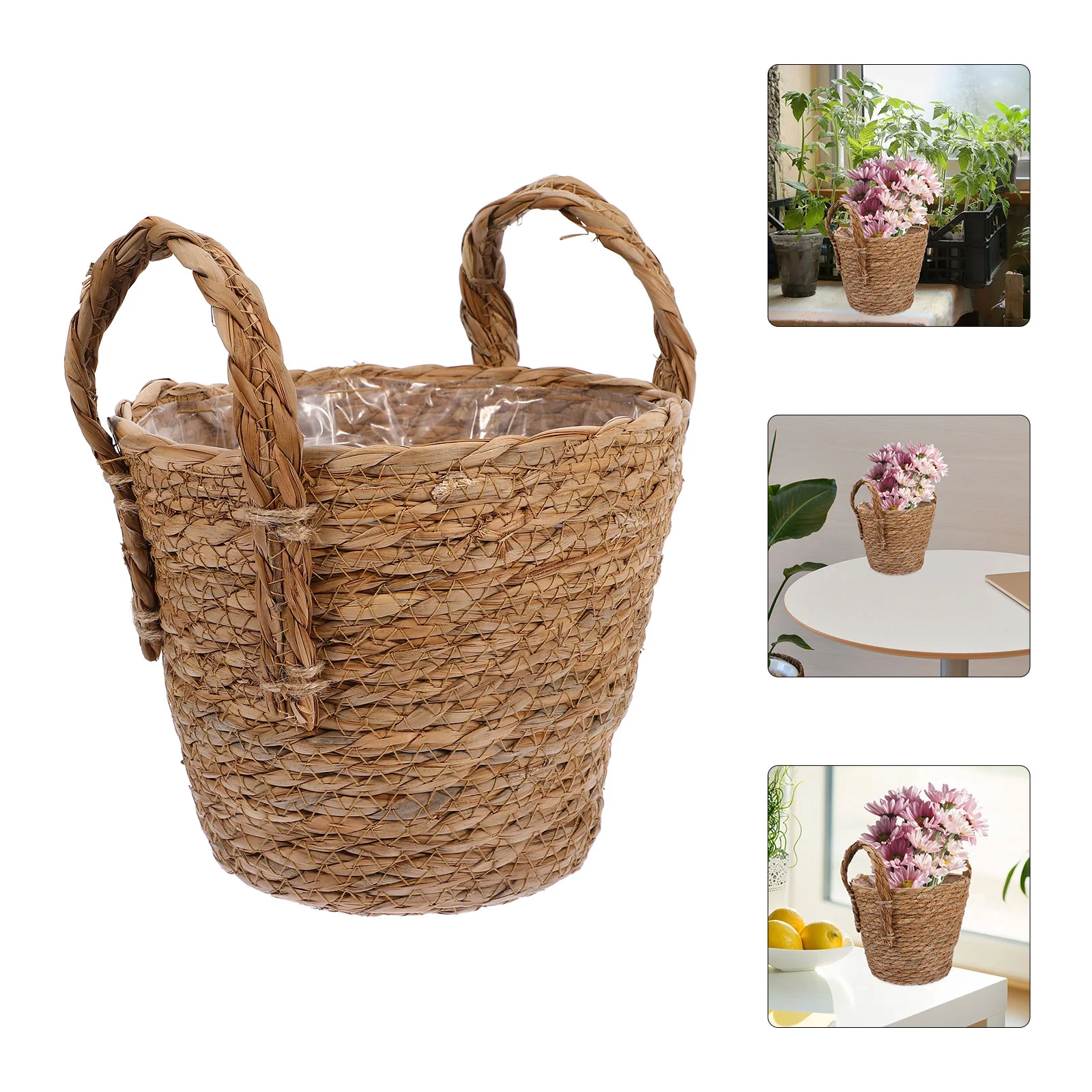 

Straw Flower Pot Rattan Succulent Planter Retro Storage Basket Flowerpot Vase Premium Seaweed