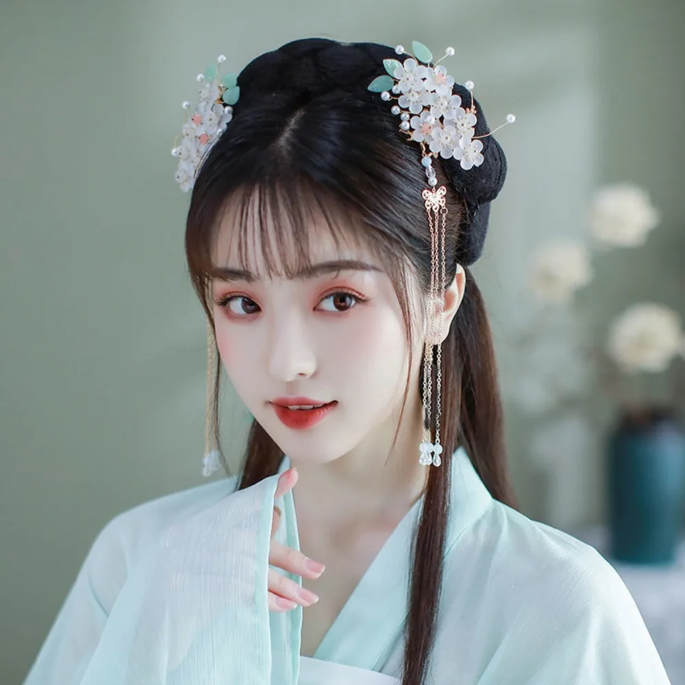 

Классический цветок в китайском стиле, набор заколок для волос с кисточками для булочек Hanfu, палочка для волос с жемчугом, головной убор, расческа для волос с бабочкой, женская
