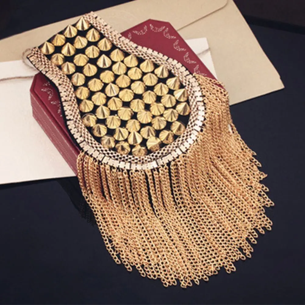 Long Chain Tassel Epaulette Vintage Rivet Classical Clothing Accessories DIY Hip-hop Shoulder Brooch Men Women