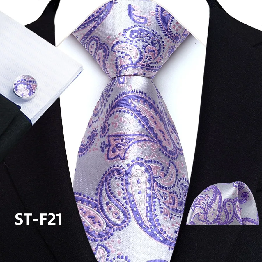 Florales Paisley-Krawattenset für Herren, Vintage-Krawatte, Taschentuch, Manschettenknöpfe, Set für Herren, klassische Anzugaccessoires, hochwertige Gravata – Detail 26