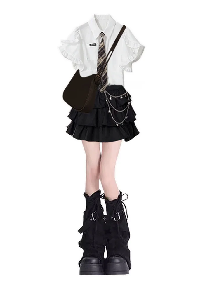 Koreaanse Sle orm Set Grote Maat Dames College Sle ort Rok Afslankende Taartrok Lente Zomer Tweedelige set