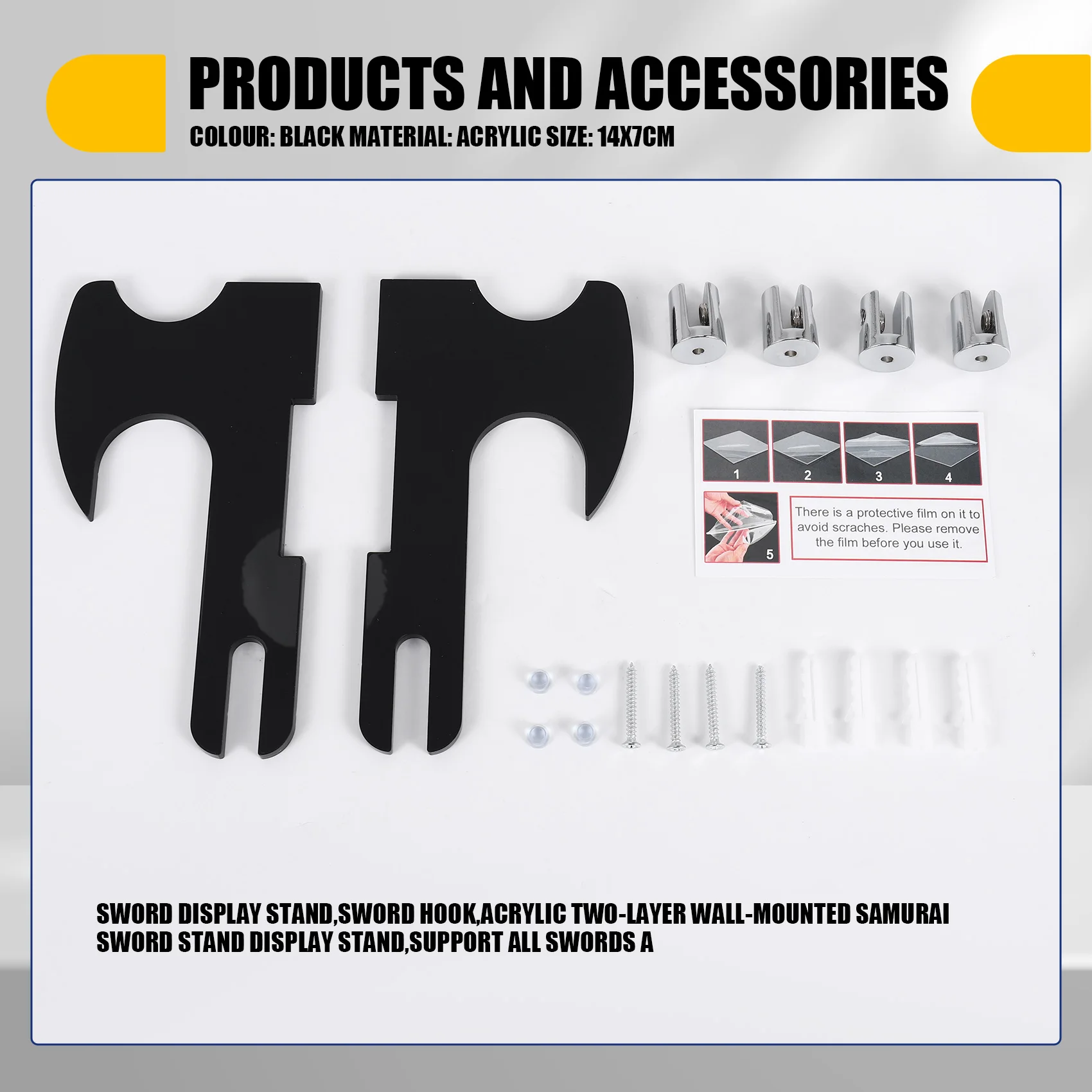 DT19 Sword Stand Display Wall Mount Acrylic Two-Layer Samurai Sword Holder for Katana Lightsaber Wand Knife Hook