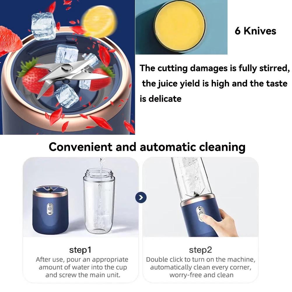 Portable Electric Juicers Blue Pink ABS Cup Multifunction Fruit Vegetable Food Mixers Milkshake Make Blender Rechargeable