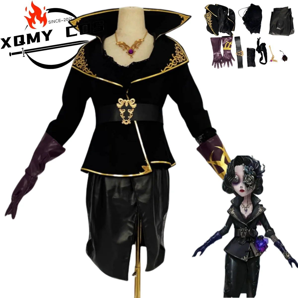 

XQAnime Game Identity ⅤMargaretha Zelle Female Dancer Cosplay Costume The Flower of Evil Black Evening Dress Woman Sexy Party Su
