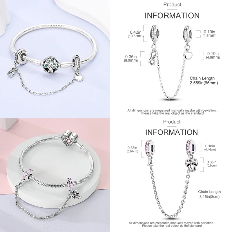 925 Sterling Silber Sicherheitskette Charm-Perlen Himmelskörper Mond Sonne Herz Marienkäfer Schleife DIY Armband Schmuck Geschenk für Frauen Mädchen – Detail 3