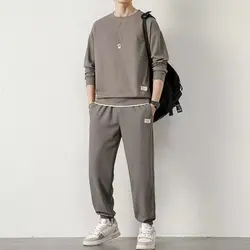 2024 New Men's Waffle Set Casual Long sleeved Sweatshirt and Long Pants Men's T-shirt Casual Loosepullover Pullover Tracksuit