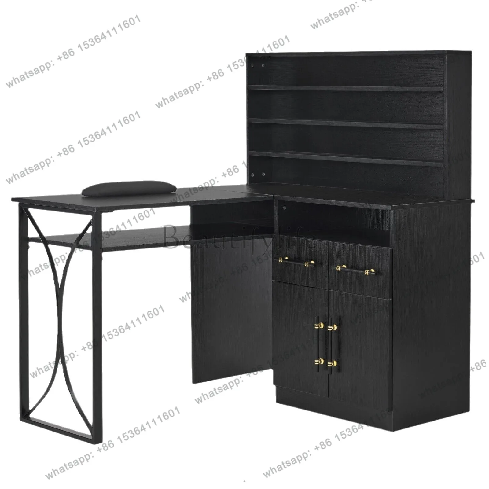 

L-shaped nail table for storage manicure table with large storage drawers manicure table