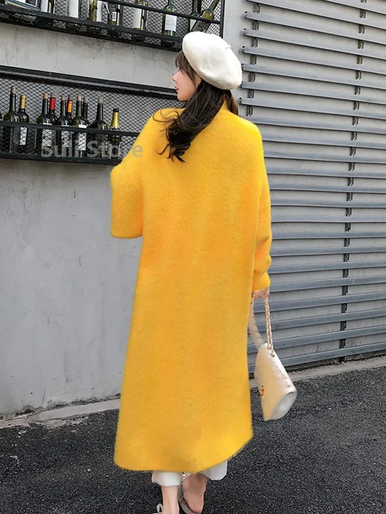 Imitation Mink Long Cardigan Women Casual Loose Soft Sweater Gilet Elegant Fall Winter Fluffy Knitwear Jackets Warm Knit