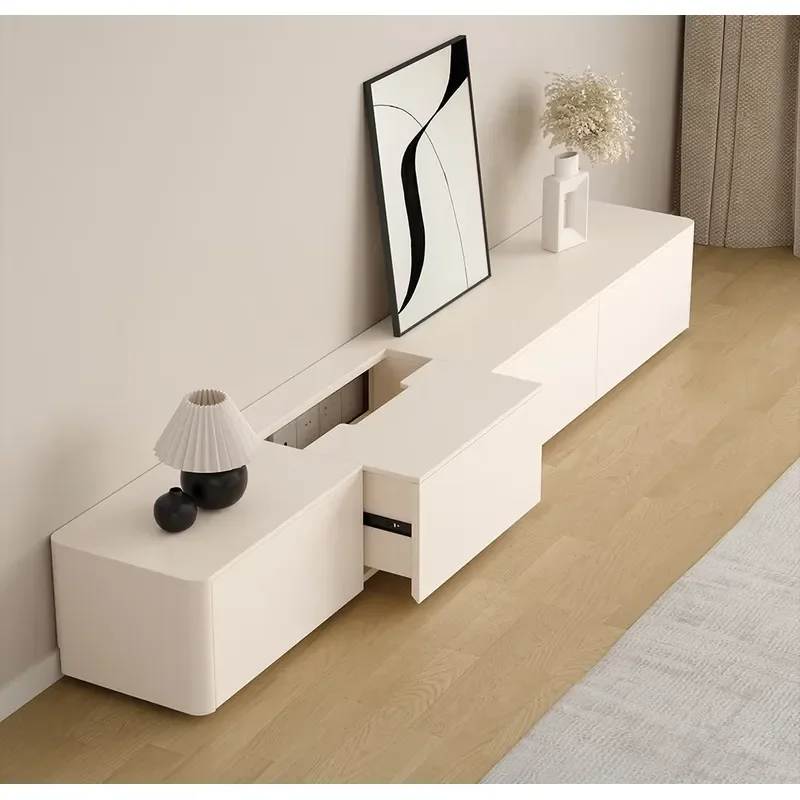 Modern Walnut Chipboard Floor to Ceiling TV Cabinet for Living Room Fits 60-64 Inch TVs