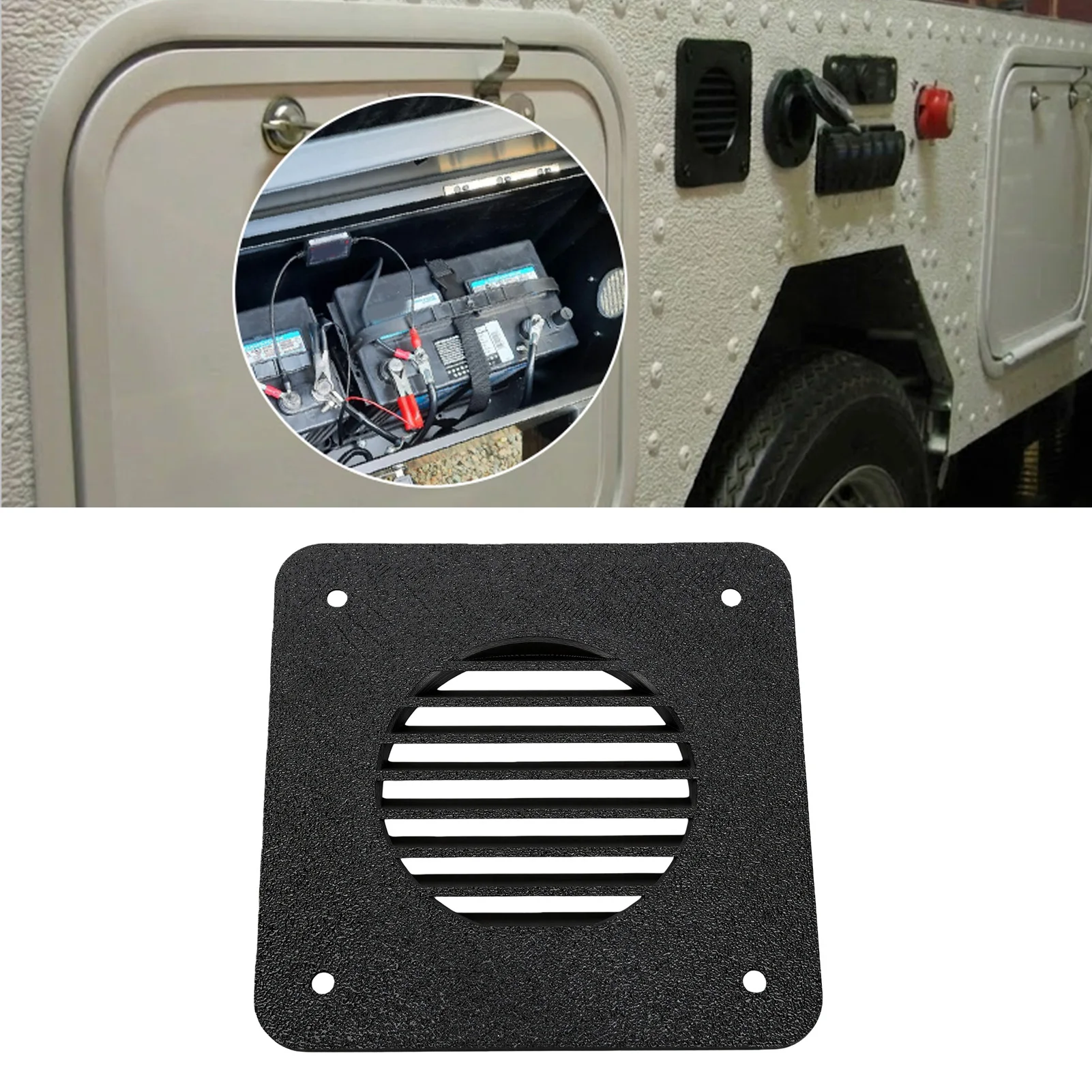 RV Battery Box Vent Cover ABS Black Battery Box Louvered Vent for Motorhome Trailer Camping Vehicle RV Battery Box Louvered Vent