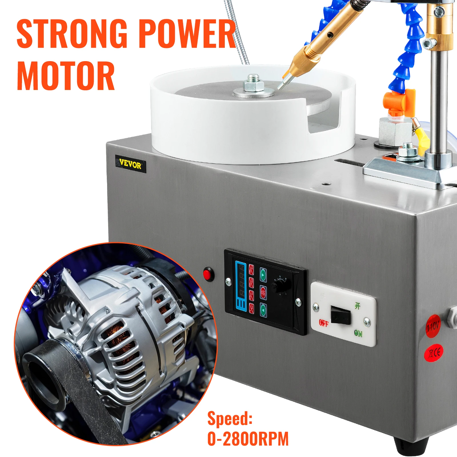 VEVOR 180W Gem Faceting Machine con manipolatore sfaccettato Led Light Water Pump 2800RPM Flat Gemstone Processing Jade Angle Polisher