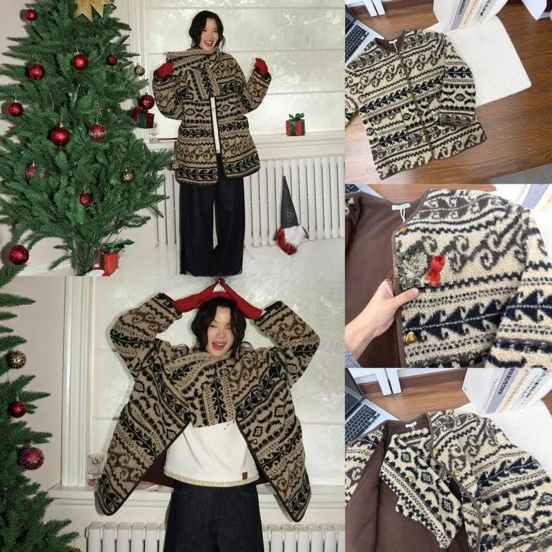 

Цветная вышивка с цветочной вышивкой, шарф в стиле ретро Fair Isle, женское хлопковое зимнее пальто, универсальное пальто Fce Ne Warmer 2025 Ne...