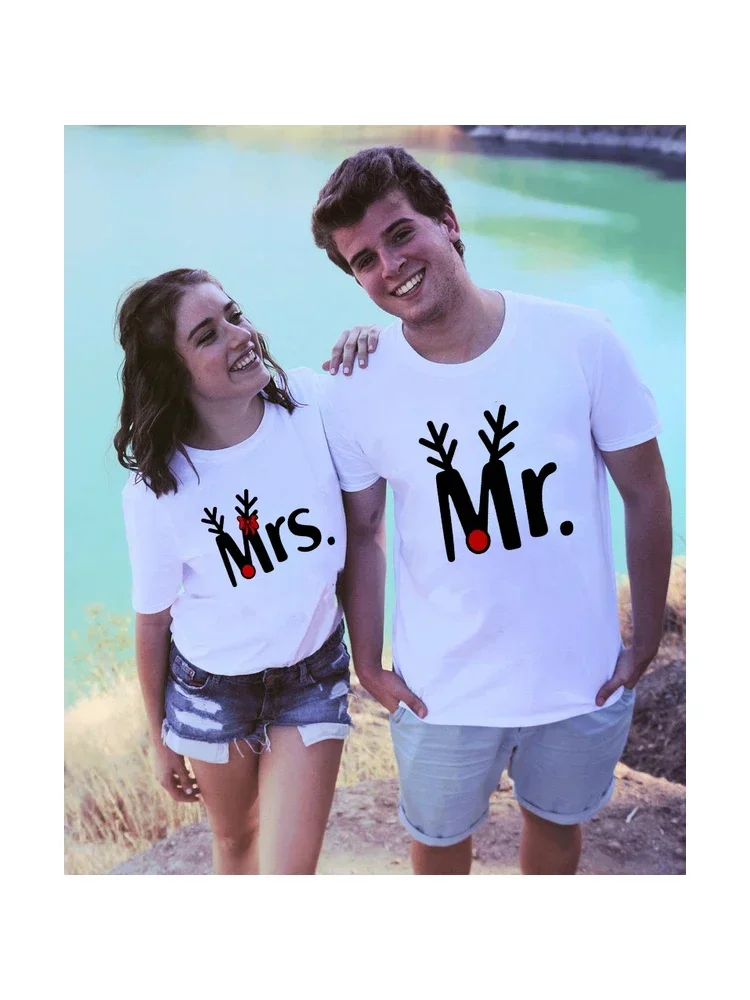 

Lovers Couple T Shirt Women Men Newest Valentines Gift Printing Mr Mrs Couple Summer Matching Clothes for Lovers 100%Cotton