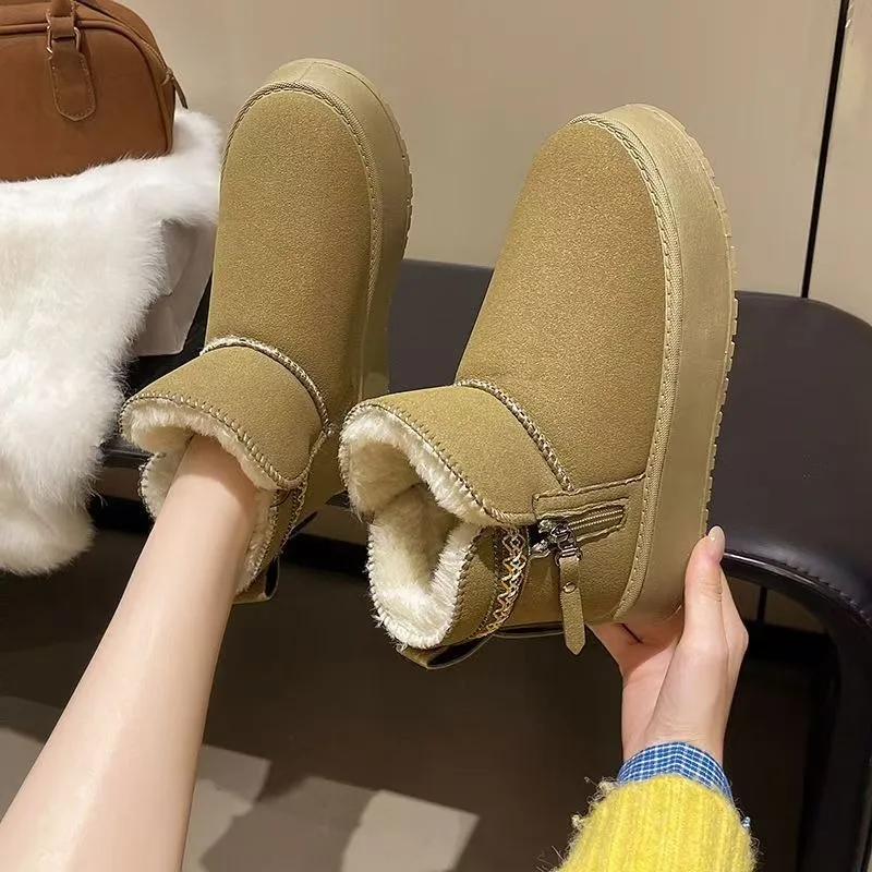 

2025 зимние теплые ботильоны на меху, женские новые повседневные дизайнерские короткие плюшевые женские туфли из натуральной шерсти и замши Botas Mujer
