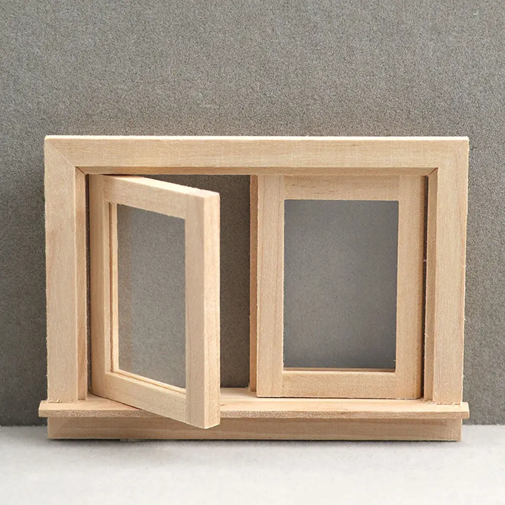 

2Pcs Miniature Wooden Window Mini Furniture Bedroom Accessories for Dollhouse Decorative DIY Uncolored Mini Window Blank