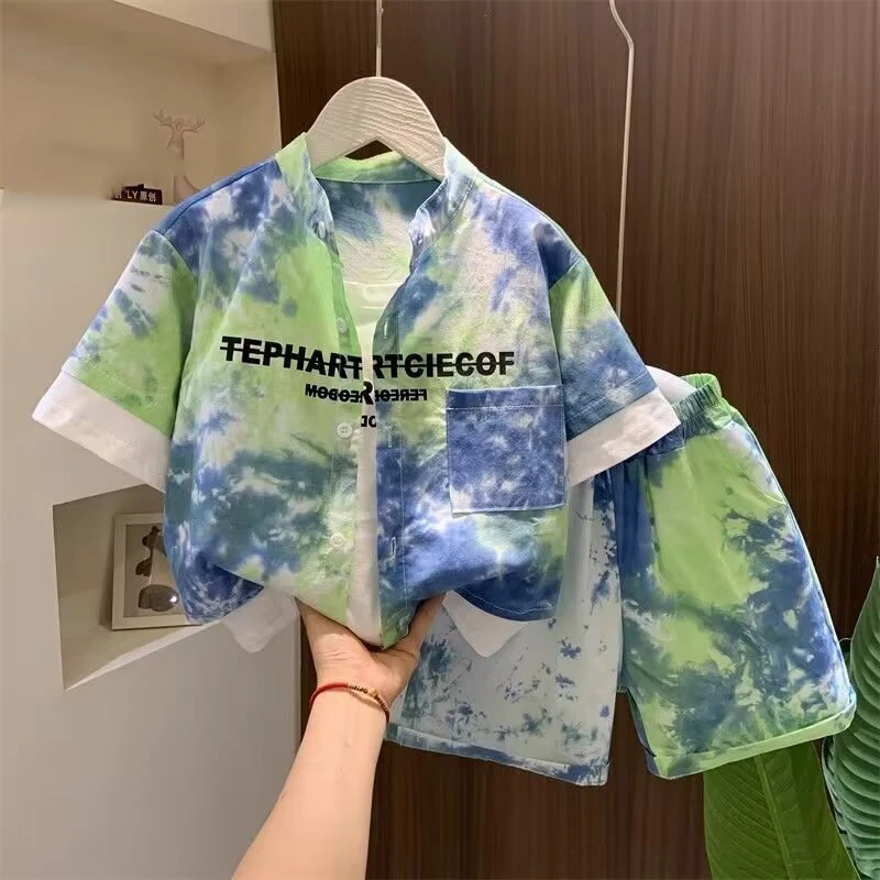 

ChildrenTie Dye Printed Set Summer Kids Clothes Boys Suit Boy Clothes shirts and Shorts 2 Pieces