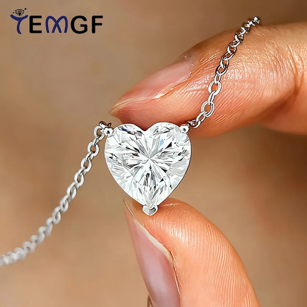 

TEMGF 2/4CT Heart Cut Moissanite Pendent Necklace S925 Sterling Silver Chain for Women Wedding Classic Elegant Fine Jewelry Gift