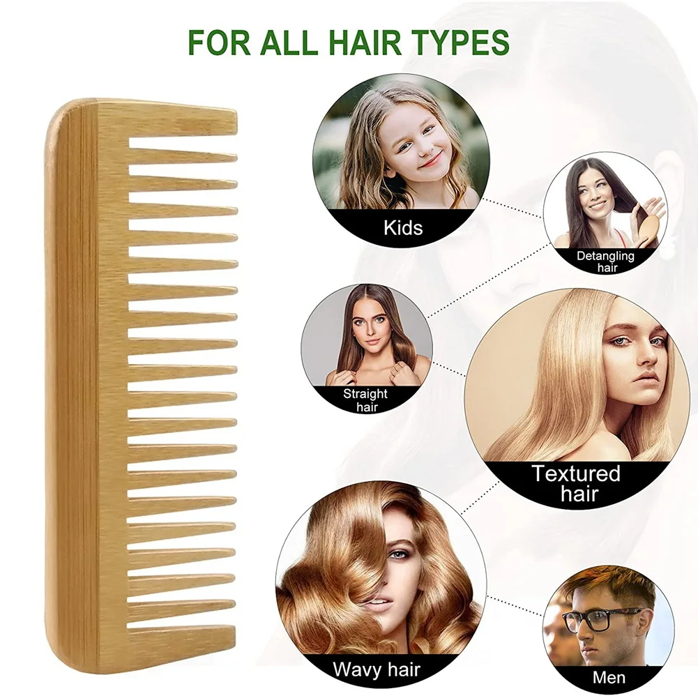 BABQ หนาหวีไม้หวีฟันกว้างแบบพกพาจัดแต่งทรงผมนวด Anti-Static หวีผม Handleless Hairdressing หวี