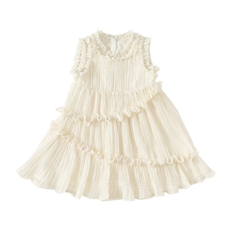 Girls Baby Luxury Princess Girl Korean 2024 Child For Ceremony Dresses 1 6 To 10 12 Years Children's Clothes White Chiffon Dress