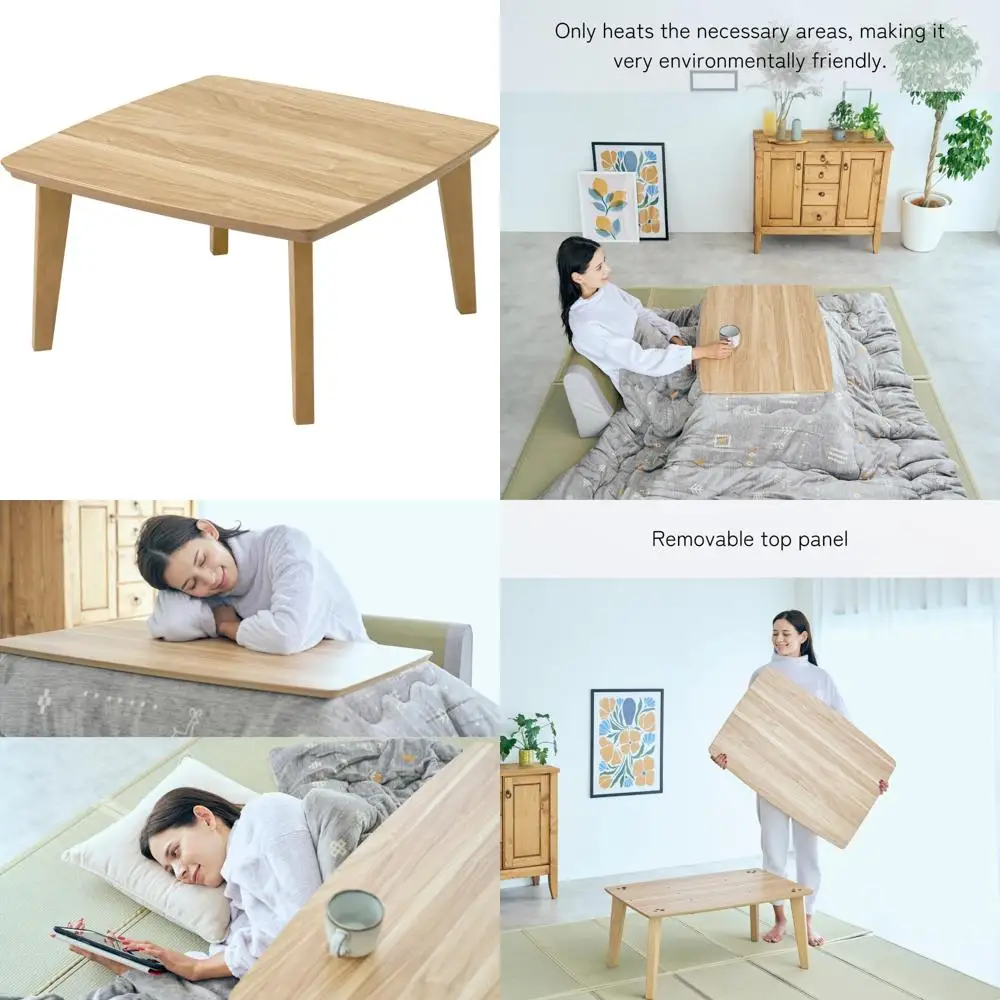 

Square Low-Lying Kotatsu Heater Table with Dining and Work Desk, 29.5x29.5x15.4 Inches