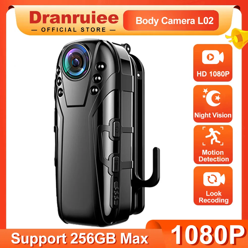 Danruiee L02 1080P HD Police Body Camera Infrared Night Vision Mini Camera Security Camera Body Worn Camera 125° View Camcorder