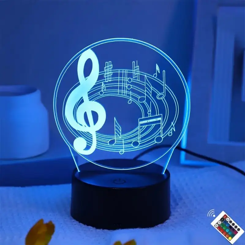 Musical Note 3D Night Light LED Optical Illusion Lamp with Touch Control 7 Color Atmosphere Light Bedroom Bedside Office Decor