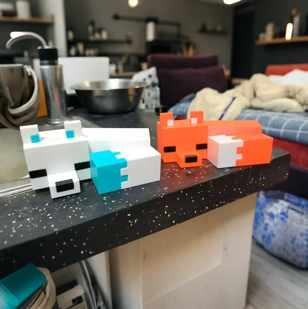 Enchanting 3D printed pixel sleeping fox - perfect for bedroom decoration, no need for power, durable plastic