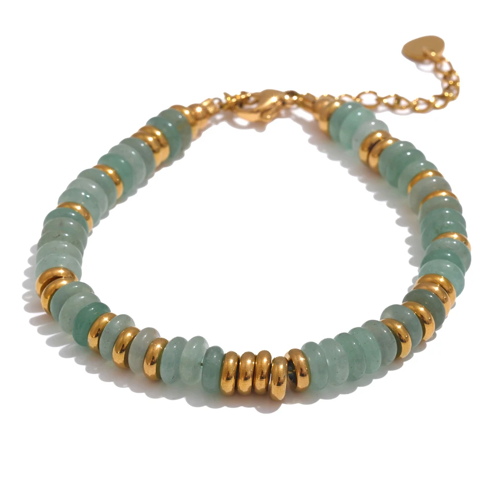 Yhpup Colorful Natural Stone Beads Chain Handmade Bracelet Bangle Waterproof Bohemia Stainless Steel Y2K Trendy Jewelry Gift image 3