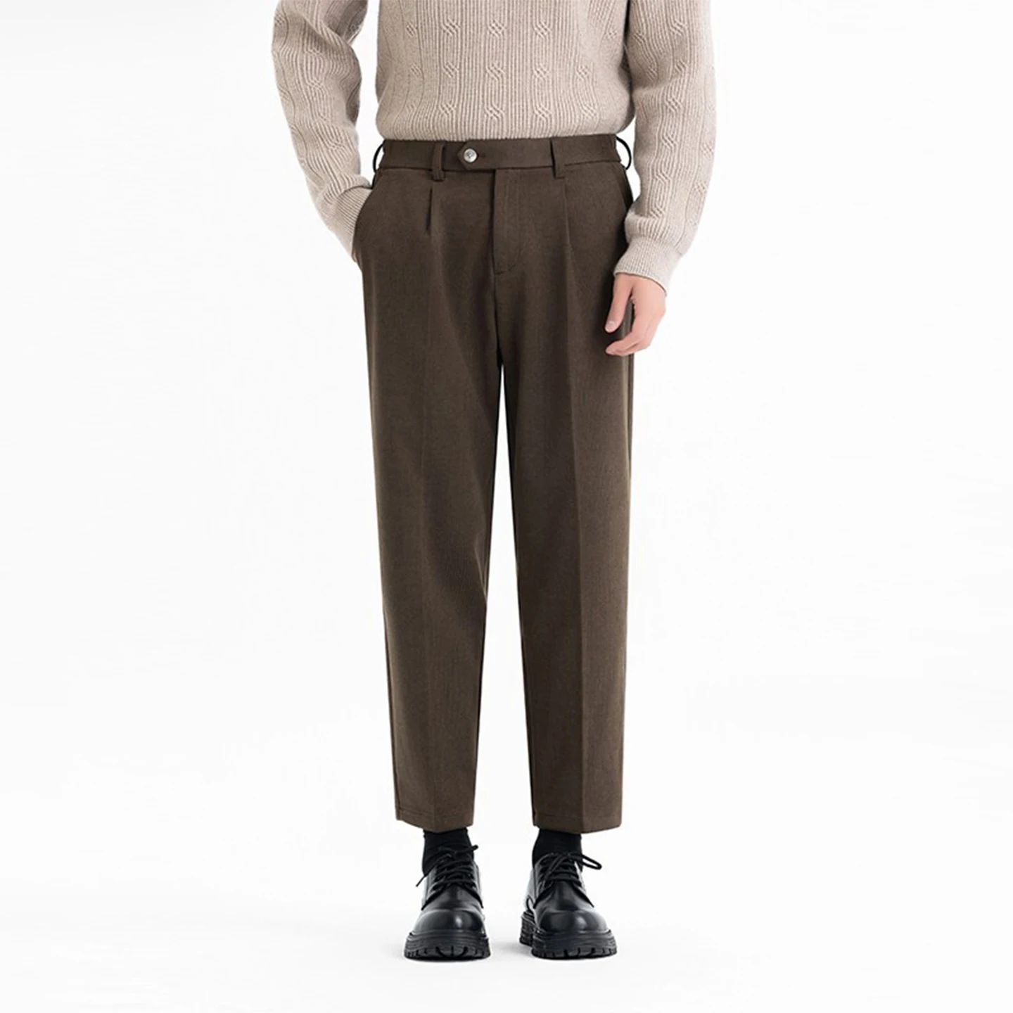 

Осенне-зимние новые мужские прямые шерстяные брюки с эластичной резинкой на талии, деловые повседневные брюки без морщин, укороченные брюки