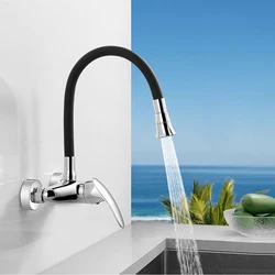 LANGYO mitigeur d'évier de cuisine, robinet mural chaud et froid, robinet à Double trou à rotation universelle, robinet en cuivre lavabo lavage à la main