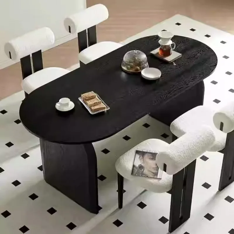 

Wabi Sandy Wind Black Solid Wood Dining Table Small Apartment Household Oval Dining Table Minimalist Creative Computer Desk
