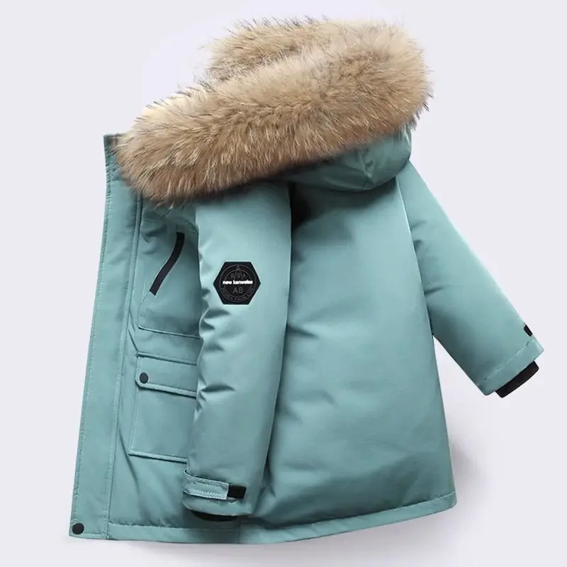 -30℃ Winter Kids Padded Jacket Children Thick Plus Velvet Warm Parkas Coat Boys Girls Fur Collar Hooded Cotton Clothes Outerwear