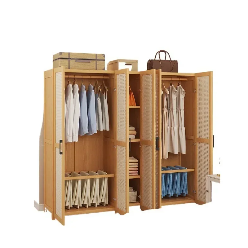 Armored Single Sliding Door Wardrobe Closet Clothes Storage Cabinet Things Bedroom Room Set Wooden Locker Coat Household Items