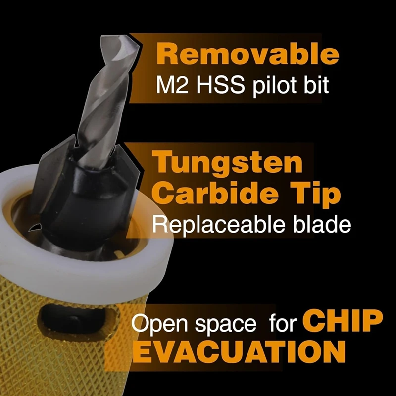 Hot Sale 1/8X3/8Inch Carbide Tipped Countersink Drill Bits With Low Friction Depth Stop,1/4Inch Hex Shank Countersink Drill