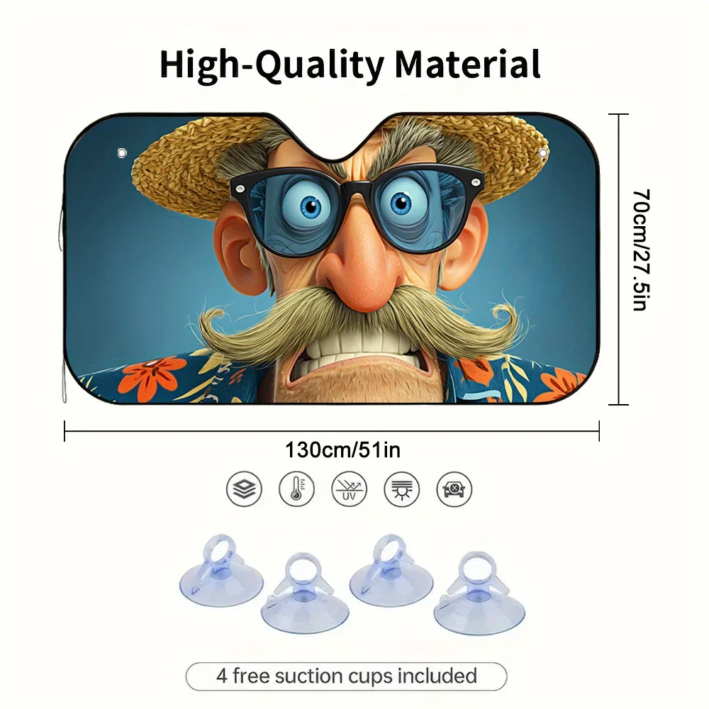 1pc Humorous Cartoon Family Vacation Car Sunshade Featuring Stylish Designs To Elevate Your Vehicle'S Interior Aesthetics